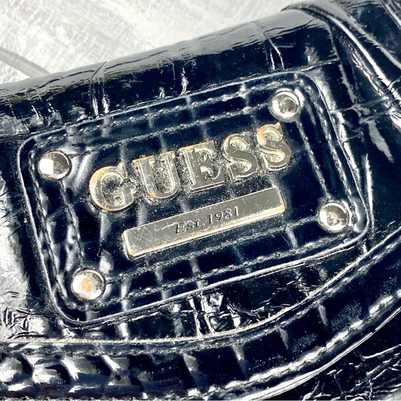Guess Black Faux Leather Croc Embossed Long Wallet Card Holder Billfold Clutch - Picture 11 of 16